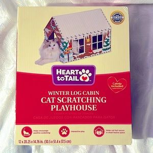 Heart to Tail - Winter Log Cabin Cat Scratching Playhouse with Catnip